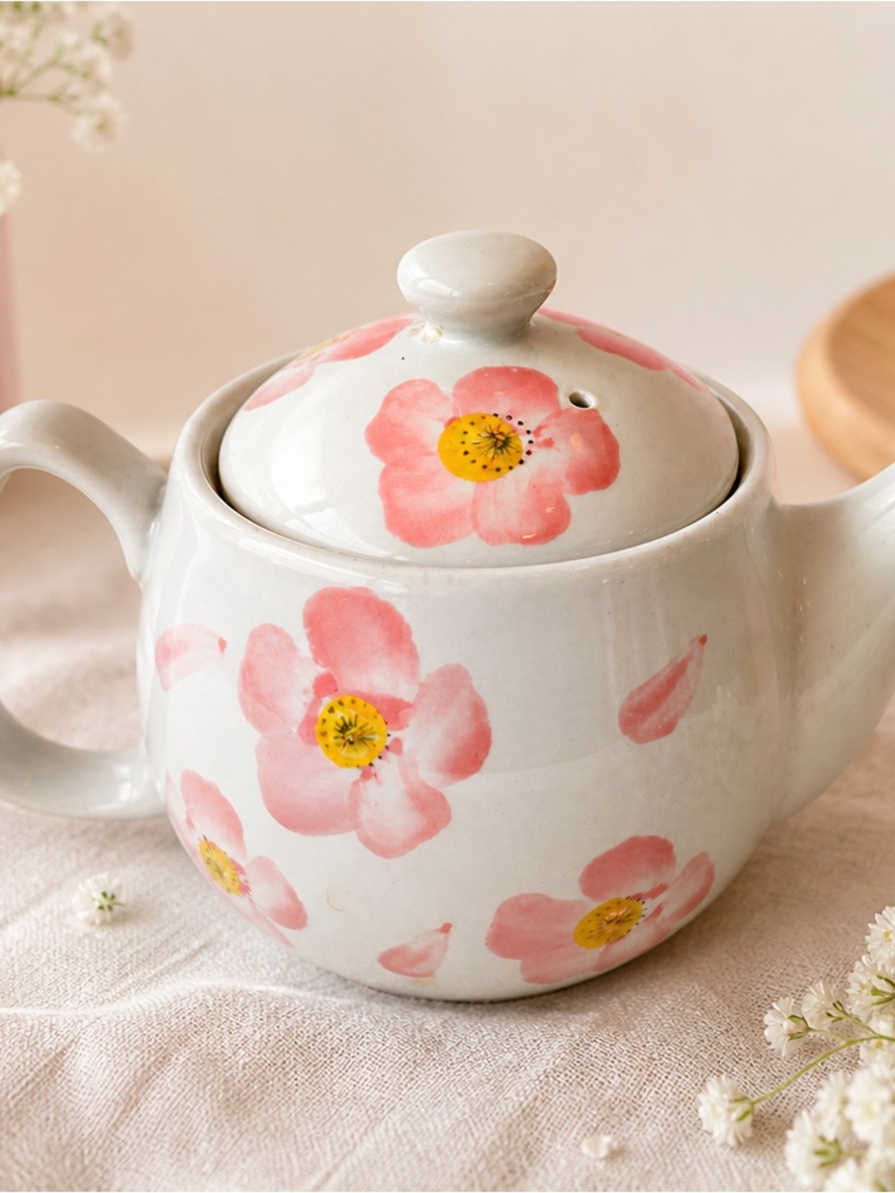 Pink Sakura Floral Ceramic Teapot Small